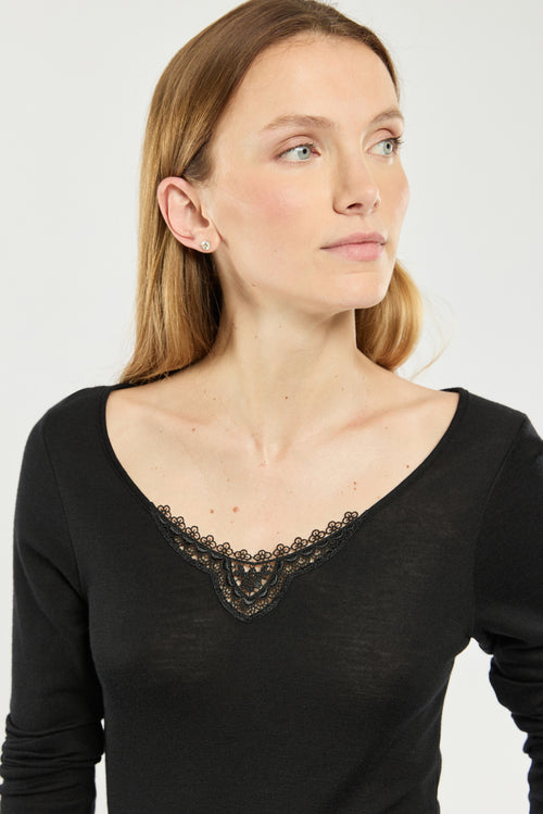armor-lux-t-shirt-femme-manches-longues-laine-et-soie-col-v-dentelle-4 image 3
