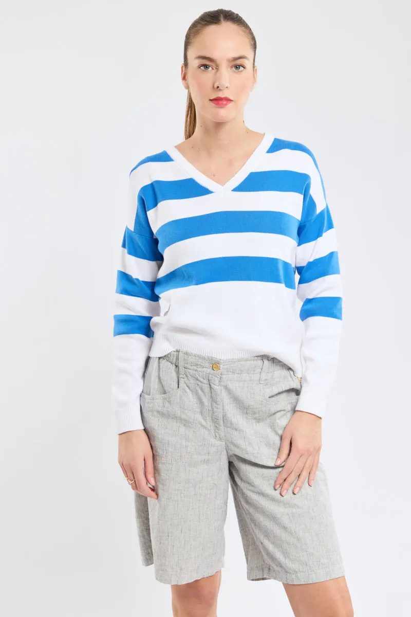 armor-lux-deauville-pull-ray-femme-col-v-coton image 1