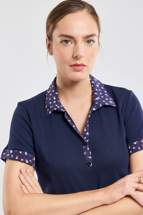 armor-lux-polo-femme-coton-petites-fleurs-col-contrast image 3