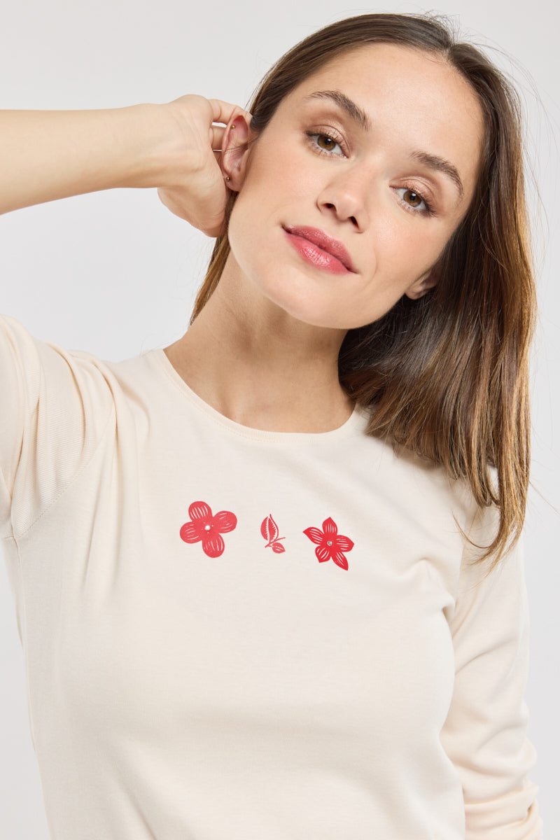 armor-lux-t-shirt-fleurs-femme-manches-longues-coton image 1