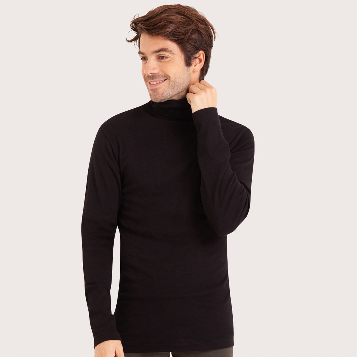 eminence-tee-shirt-col-roul-manches-longues-homme-pur-coton-noir image 1