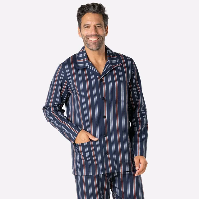eminence-pyjama-long-ouvert-homme-popeline-lu10-marine-blanc-orange image 1