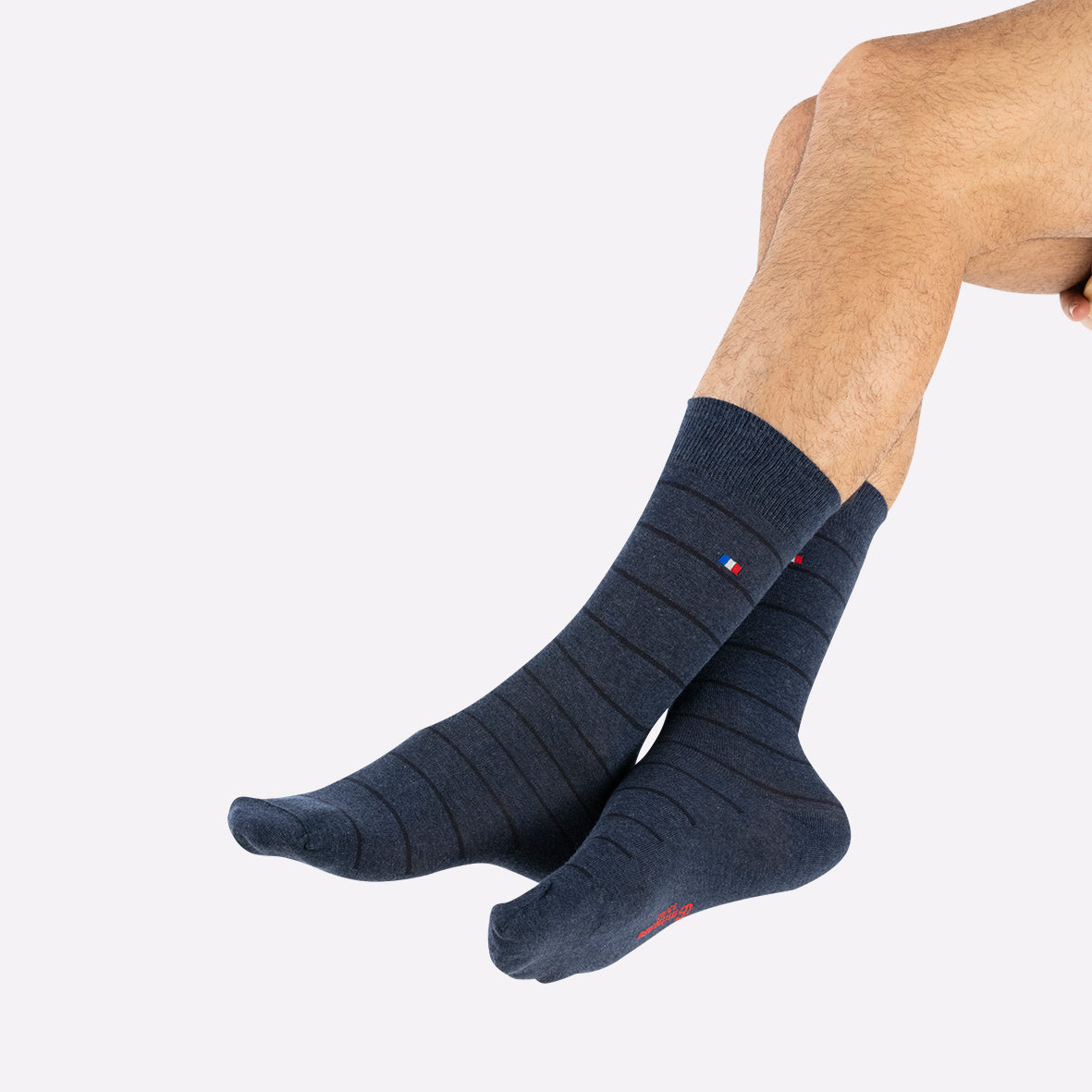 eminence-chaussettes-mi-hautes-homme-coton-peign-marine-rayures-made-in-france image 2