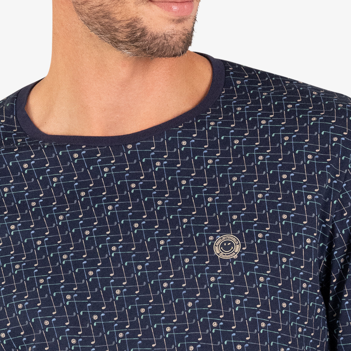 eminence-pyjama-long-homme-smileyworld-haut-marine-golf-pantalon-jogger image 2