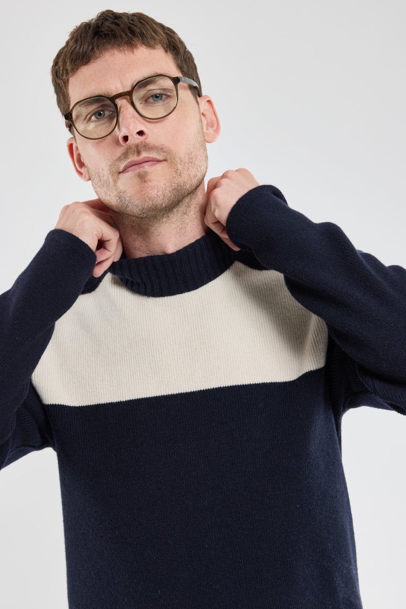 armor-lux-pull-marin-zipp-homme-col-montant-bicolore-coton image 4