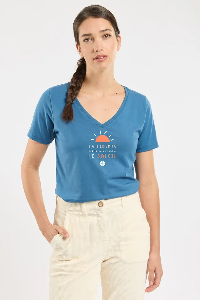 armor-lux-t-shirt-s-rigraphi-amb-femme-col-v-coton image 1