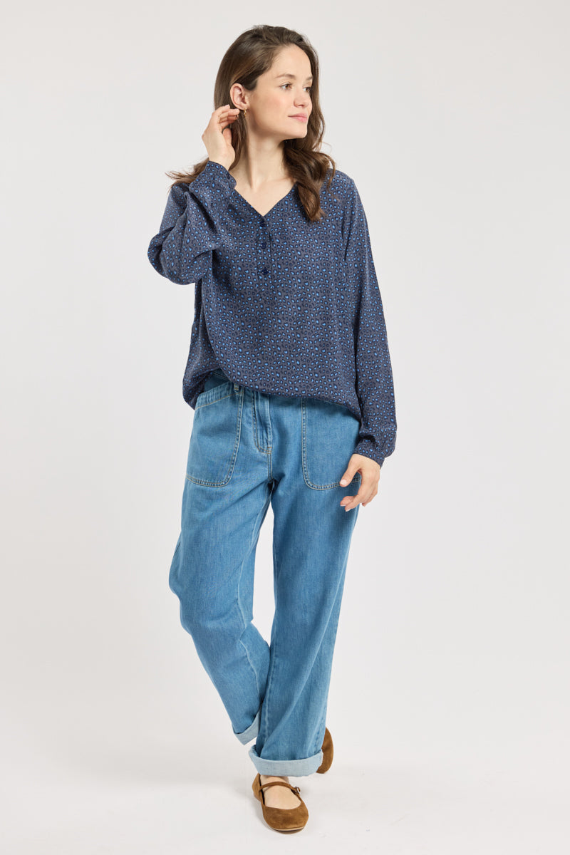 armor-lux-blouse-femme-imprim-l-opard-cupro-manches-longues-col-v image 3
