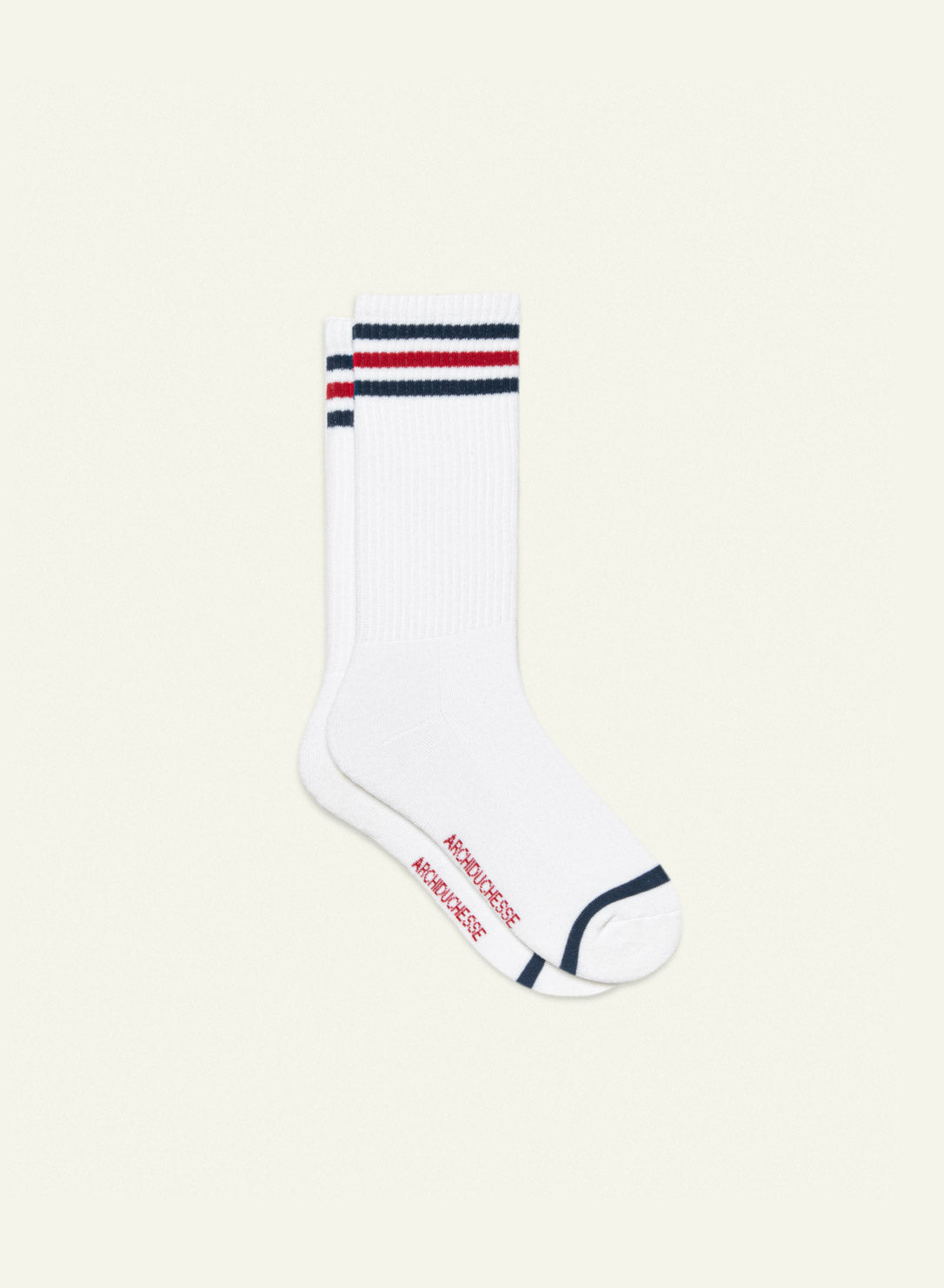 archiduchesse-bouclette-ray-e-marine-et-rouge-chaussettes-sport-blanches image 2