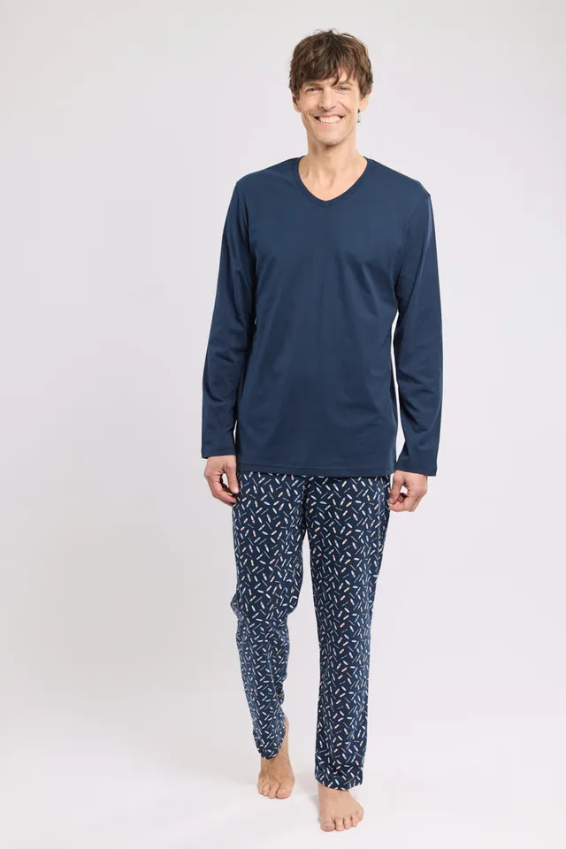 armor-lux-pyjama-homme-coton-haut-uni-pantalon-imprim image 1