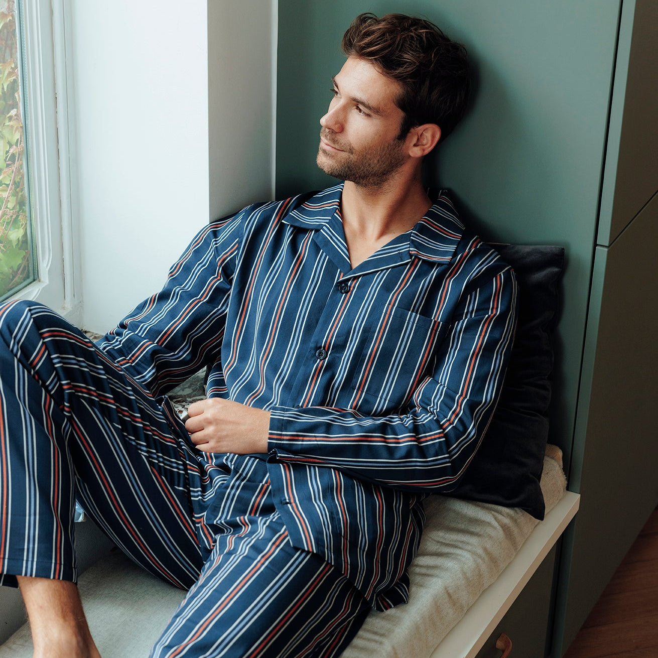 eminence-pyjama-long-ouvert-homme-popeline-lu10-marine-blanc-orange image 7