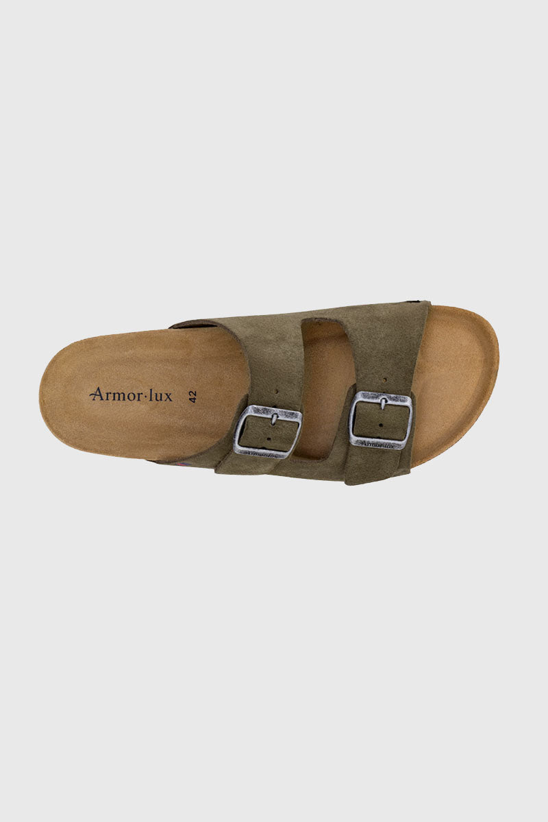 armor-lux-mules-homme-deux-brides-zef-cuir-kaki image 2