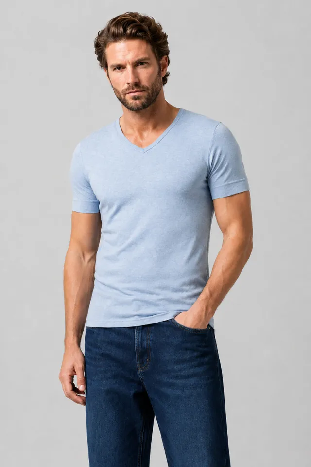 armor-lux-t-shirt-col-v-homme-coton-bio-pais image 1