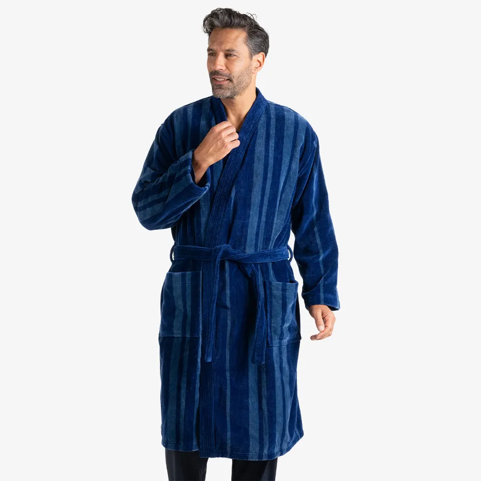 eminence-robe-de-chambre-peignoir-ponge-homme-rayures-bleues image 1
