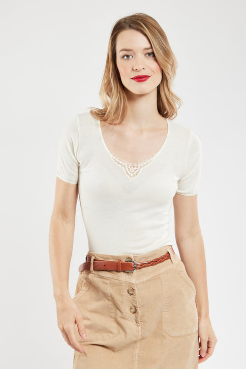 armor-lux-t-shirt-femme-laine-et-soie-col-v-dentelle image 2