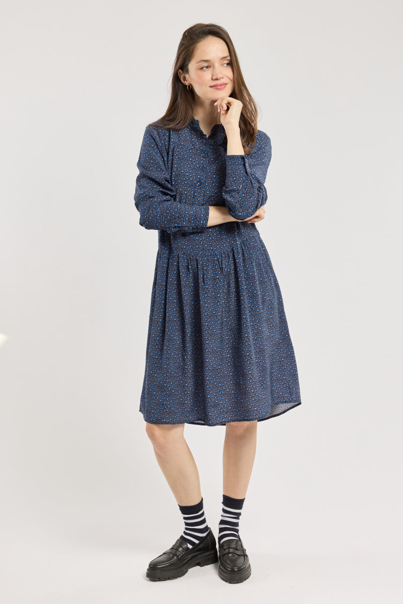 armor-lux-robe-l-opard-cupro-bleu-manches-longues image 1