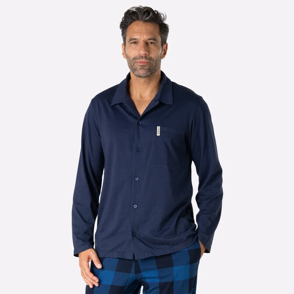 eminence-pyjama-long-ouvert-homme-camper-100-coton-marine image 1