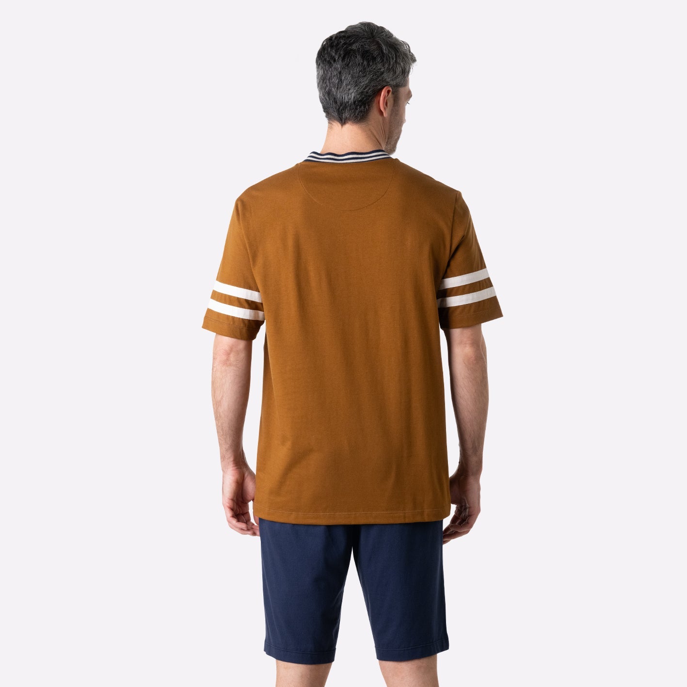 eminence-club-pyjama-court-homme-col-t-marron-marine image 5