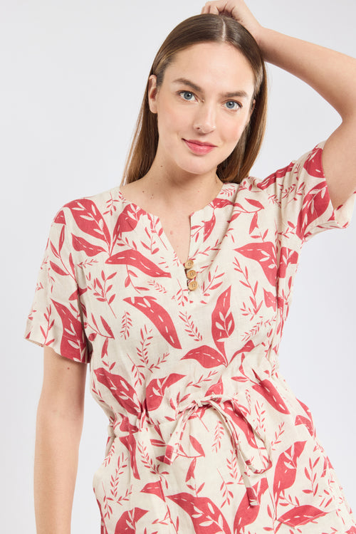 armor-lux-robe-motif-v-g-tal-robe-femme-en-lin-manches-courtes image 3