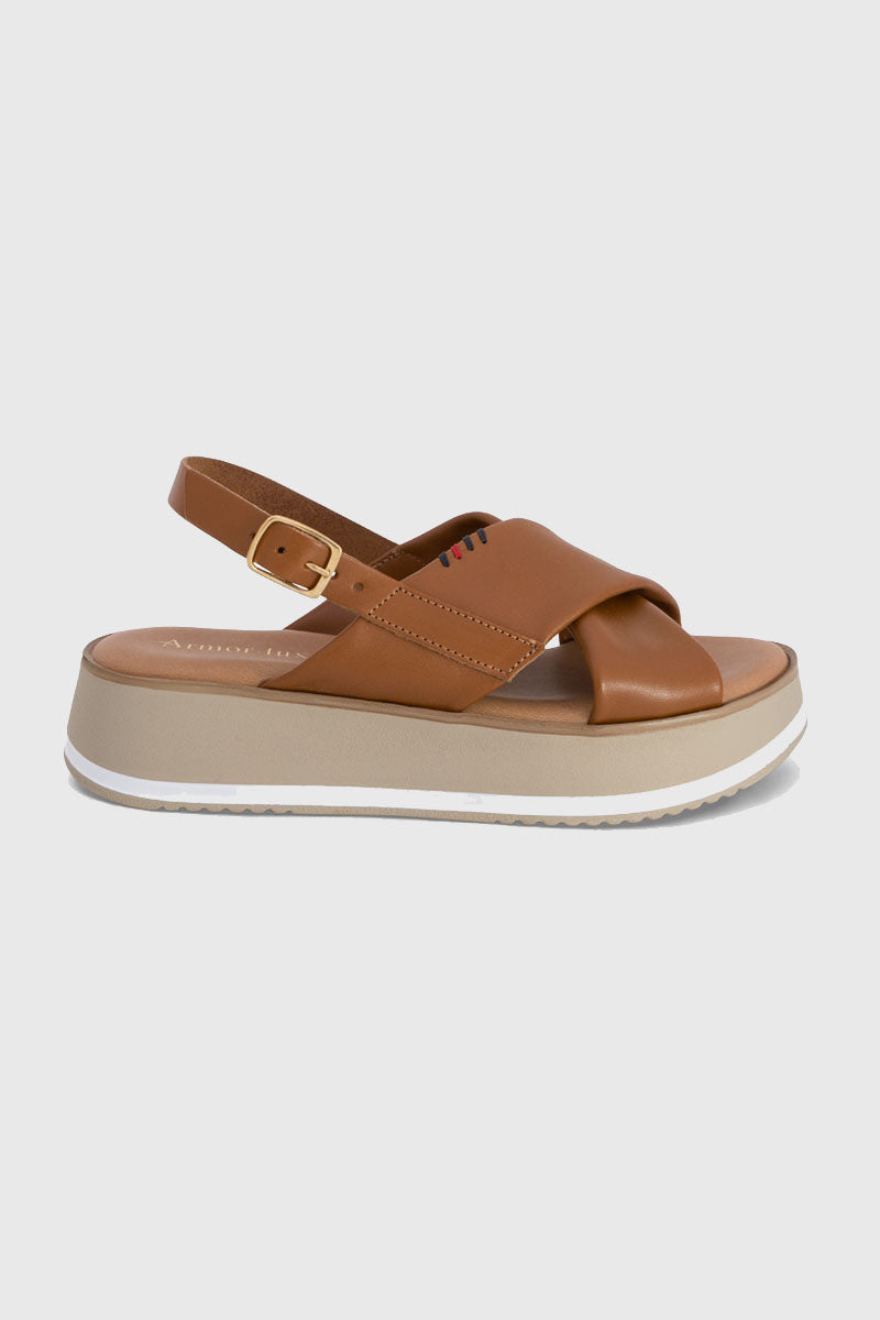 armor-lux-plage-sandales-compens-es-cuir-camel image 4