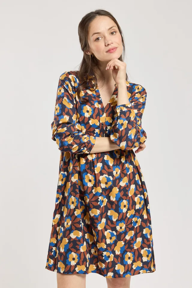 armor-lux-robe-fleurie-mi-longue-col-chemise-100-viscose image 1