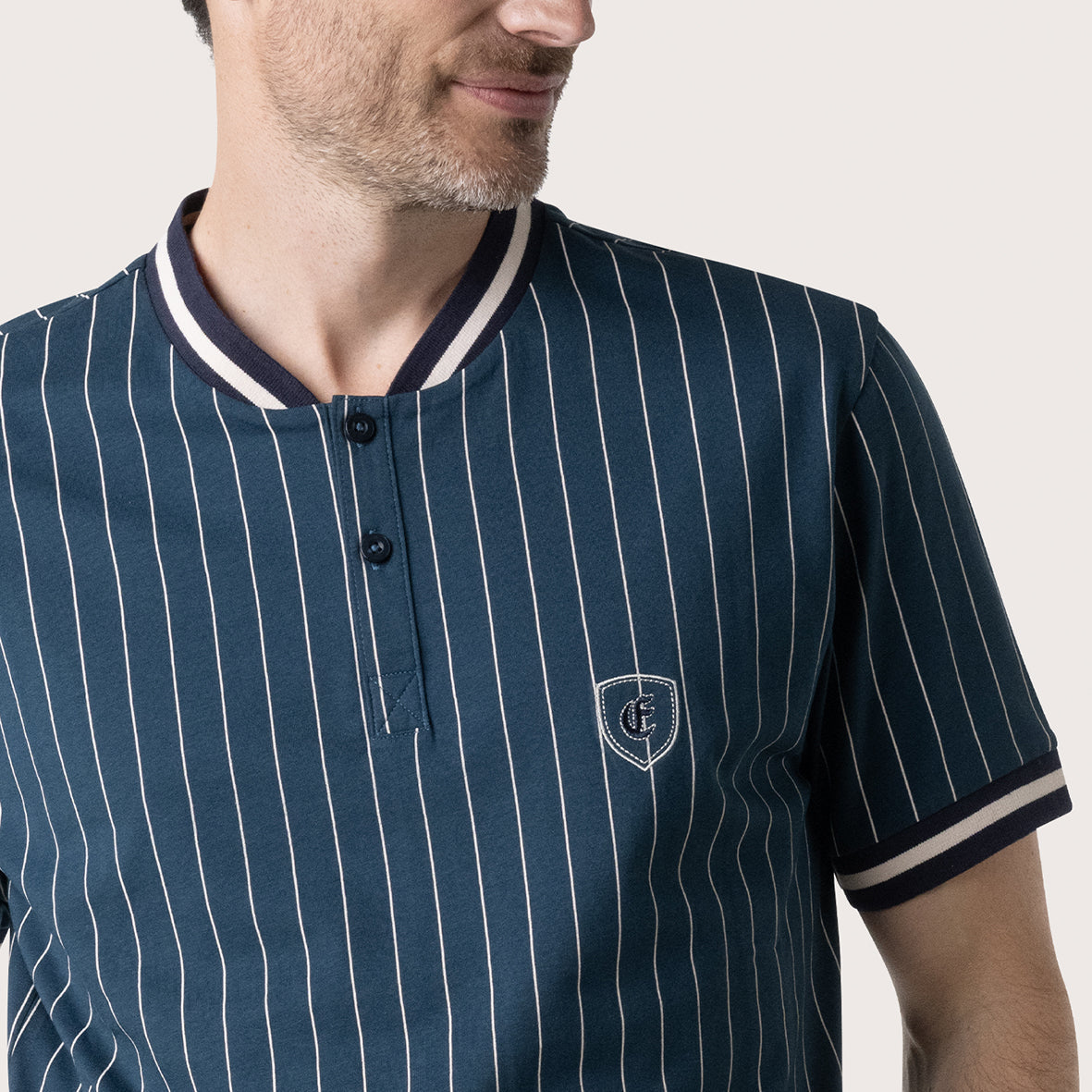 eminence-sport-club-pyjama-court-homme-haut-cobalt-short-marine-100-coton image 2