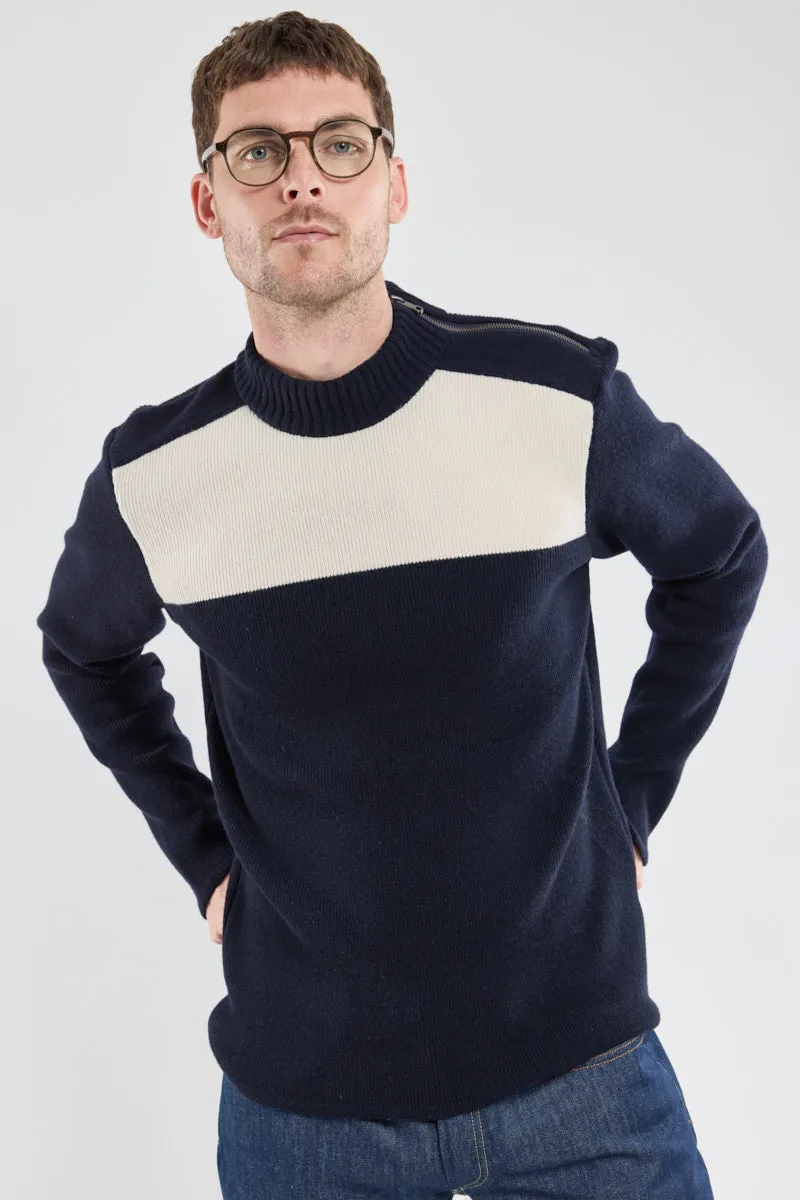 armor-lux-pull-marin-zipp-homme-col-montant-bicolore-coton image 1