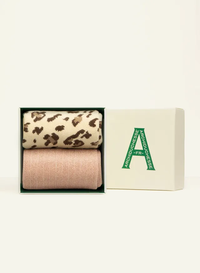 archiduchesse-duo-l-opard-scintillante-rose-paillet-e-rose-macaron-chaussettes-c image 1