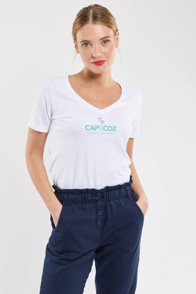 armor-lux-tee-shirt-cap-coz-femme-col-v-coton image 1