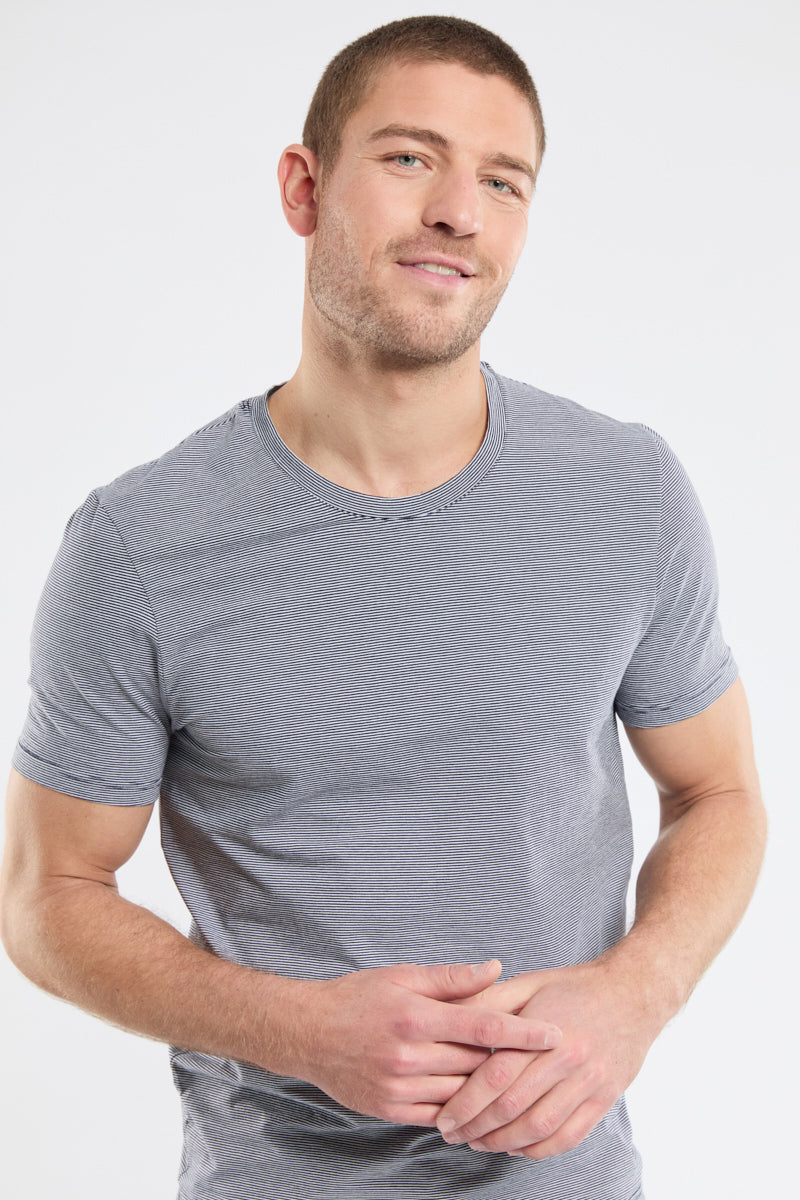 armor-lux-t-shirt-col-rond-homme-coton-modal-fines-rayures image 1