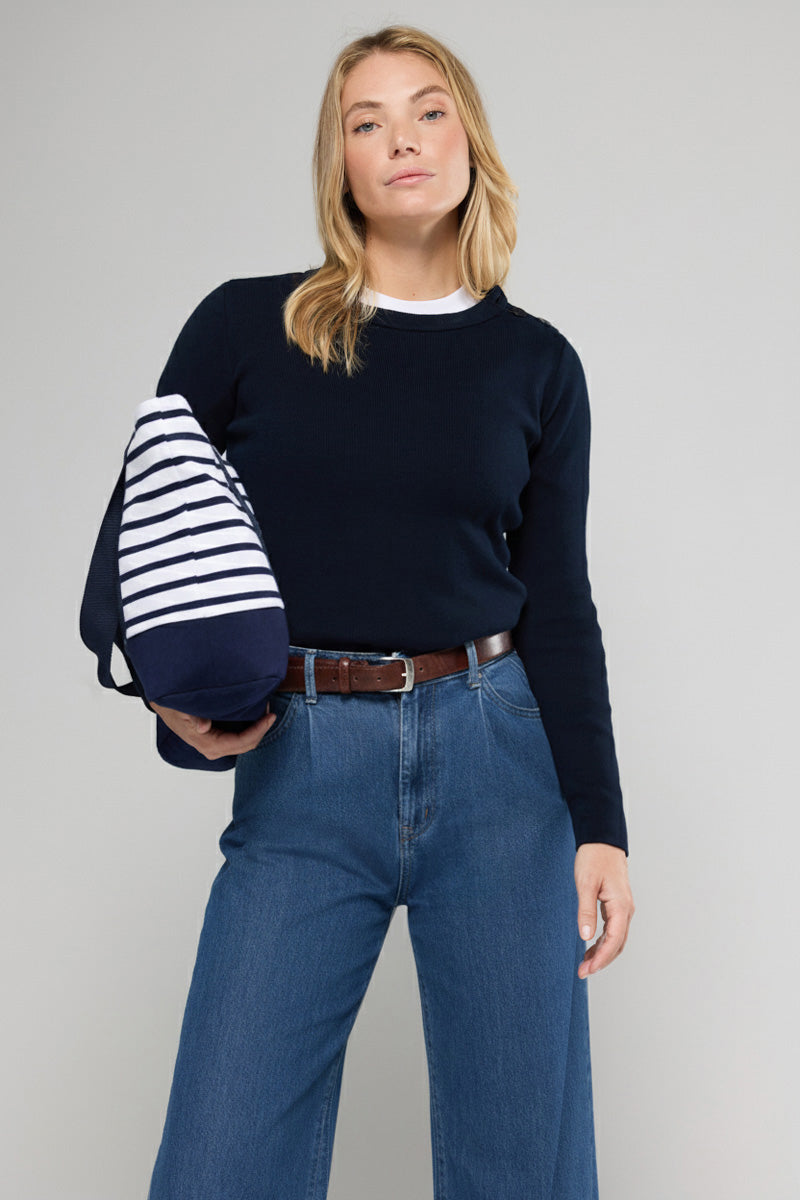 armor-lux-pull-marin-groix-femme-coton-col-rond-boutons-paule image 1