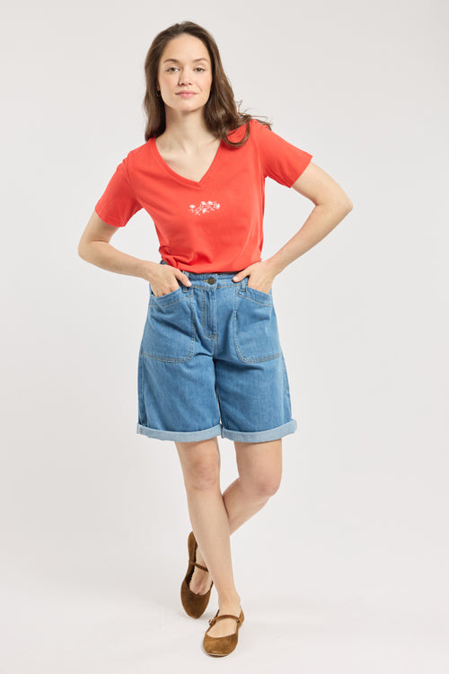 armor-lux-t-shirt-femme-col-v-fleurs-coton-l-ger image 3