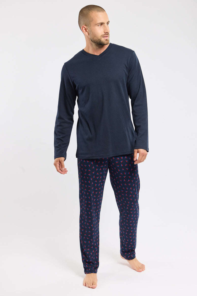 armor-lux-pyjama-col-v-homme-coton-l-ger-t-shirt-pantalon image 1