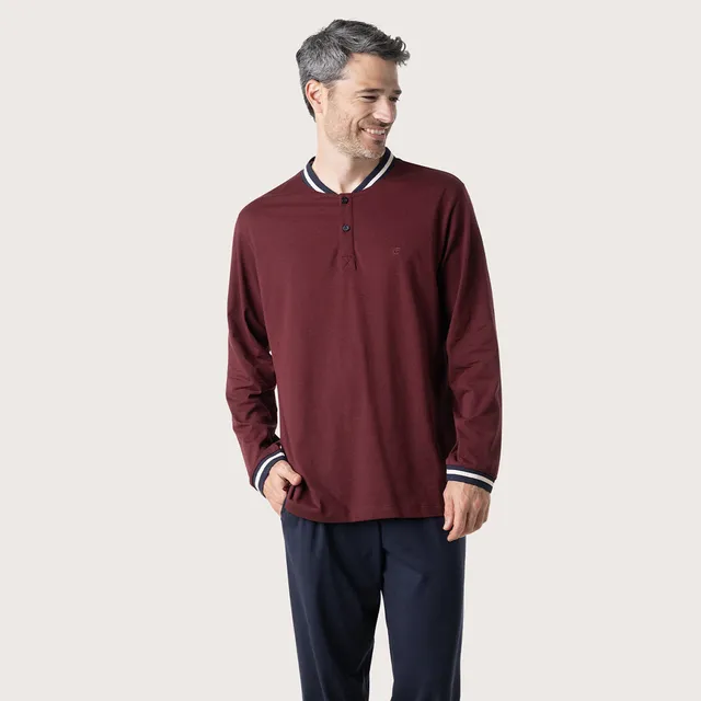 eminence-casual-pyjama-long-homme-jersey-coton-bordeaux-marine image 1
