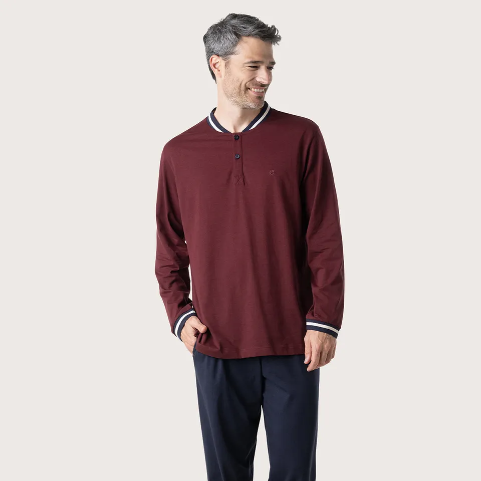 eminence-casual-pyjama-long-homme-jersey-coton-bordeaux-marine image 1