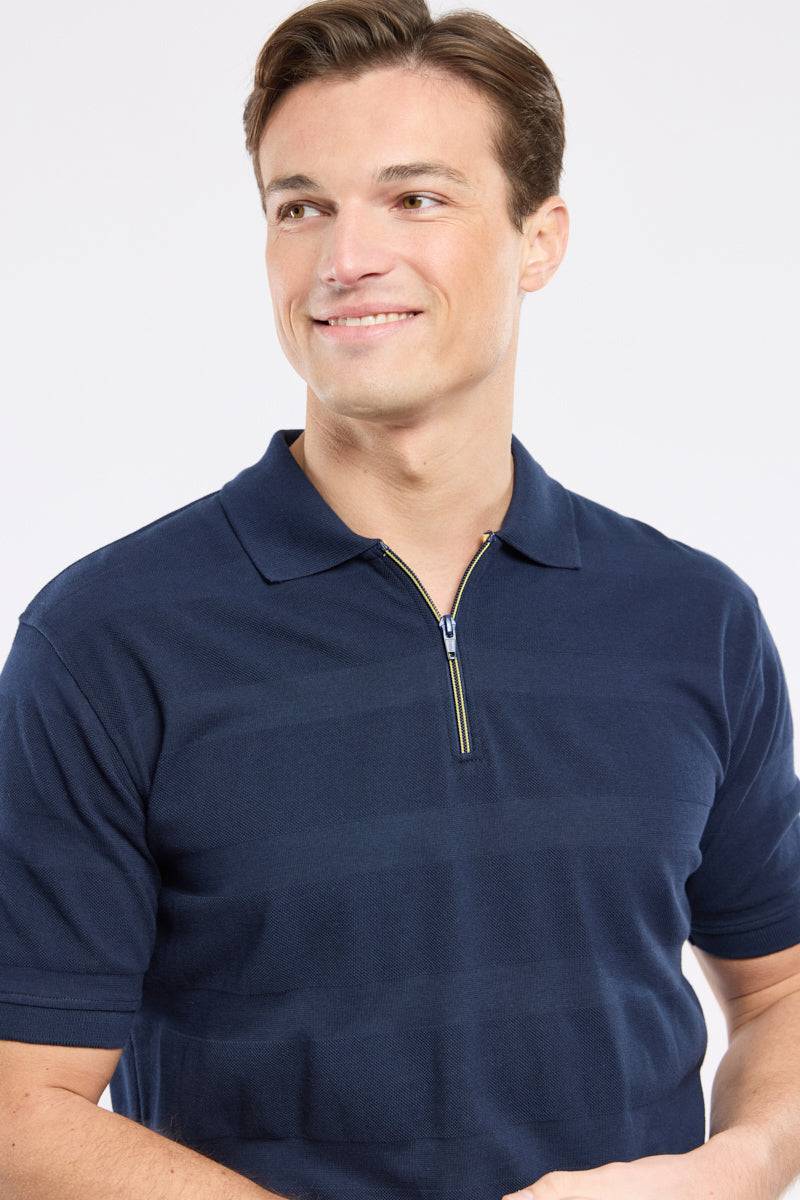 armor-lux-polo-homme-col-zipp-coton-piqu-rayures-ton-sur-ton image 2