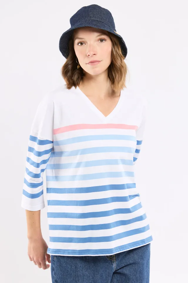 armor-lux-marini-re-femme-col-v-coton-l-ger-jersey-manches-3-4 image 1