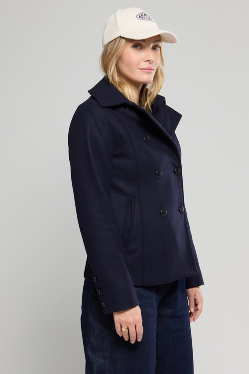 armor-lux-caban-court-femme-laine-bouillie-double-boutonnage-passepoil-rouge image 5