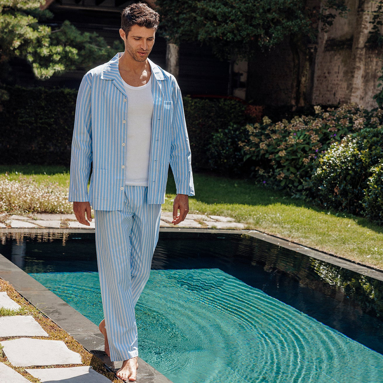 eminence-pyjama-long-homme-popeline-coton-rayures-ciel-camel image 7