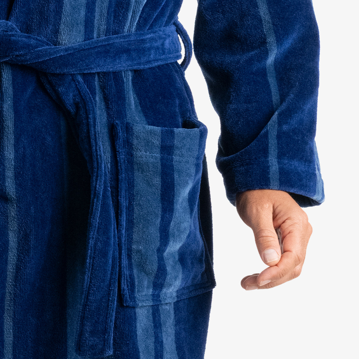 eminence-robe-de-chambre-peignoir-ponge-homme-rayures-bleues image 3