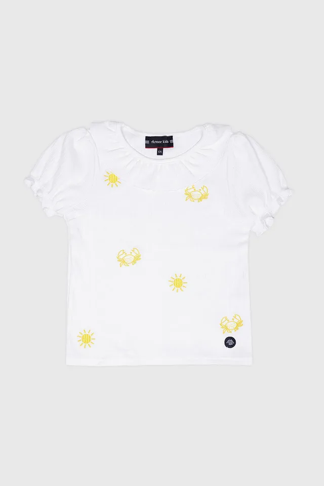 armor-lux-t-shirt-enfant-col-fronc-coton-modal-crabes image 1