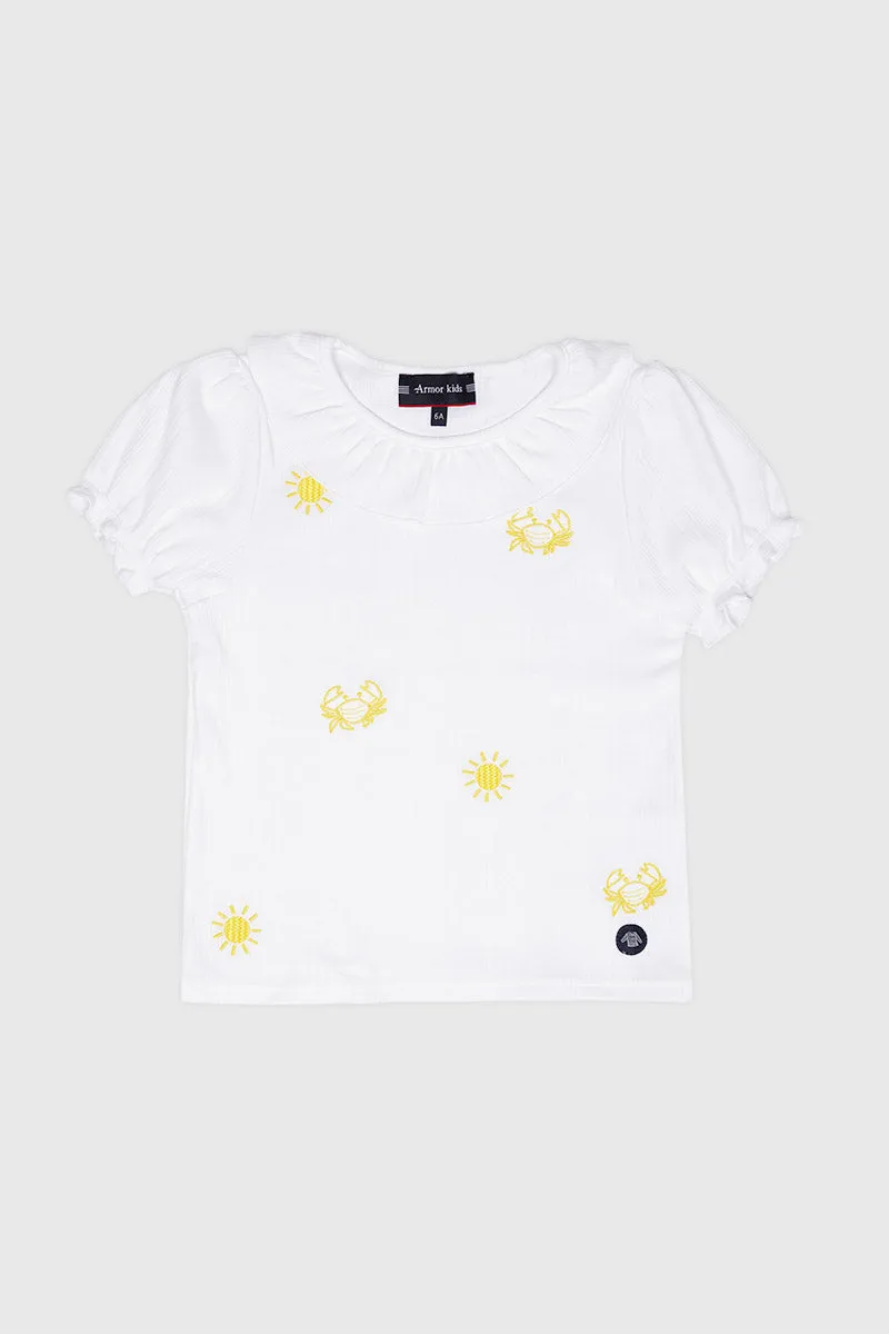 armor-lux-t-shirt-enfant-col-fronc-coton-modal-crabes image 1