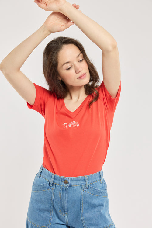 armor-lux-t-shirt-femme-col-v-fleurs-coton-l-ger image 4
