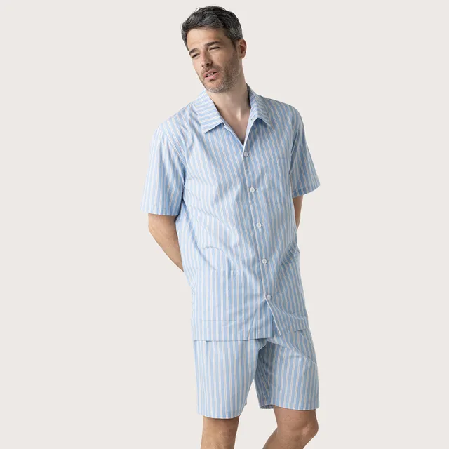 eminence-pyjama-court-ouvert-homme-popeline-ray-ciel-camel image 1