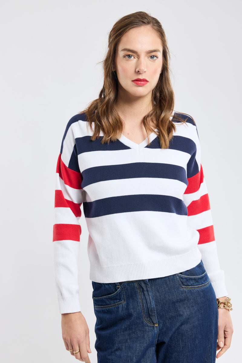 armor-lux-deauville-pull-ray-col-v-coton-femme image 4