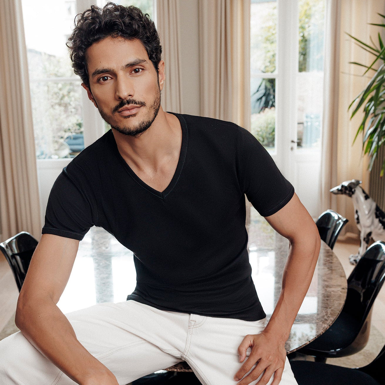 tee-shirt-col-v-318-eminence-homme-pur-coton-premium-noir image 4