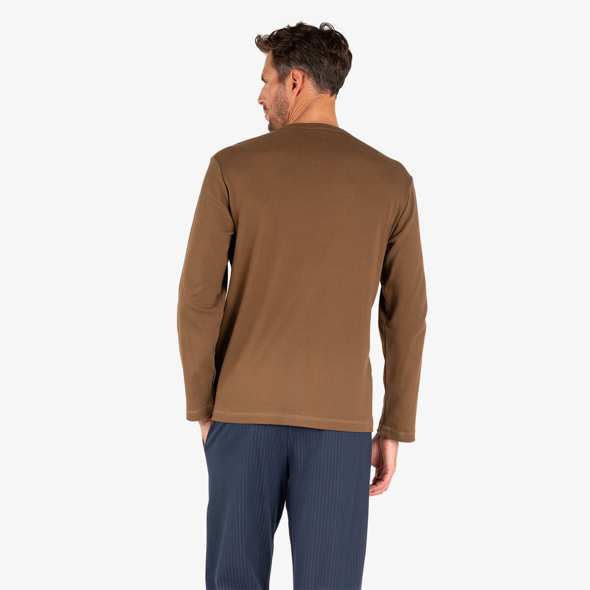 eminence-pyjama-long-homme-interlock-haut-col-t-blanc-bas-marine image 5