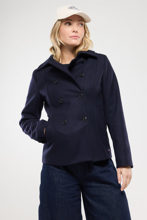 armor-lux-caban-court-femme-laine-bouillie-double-boutonnage-passepoil-rouge image 6