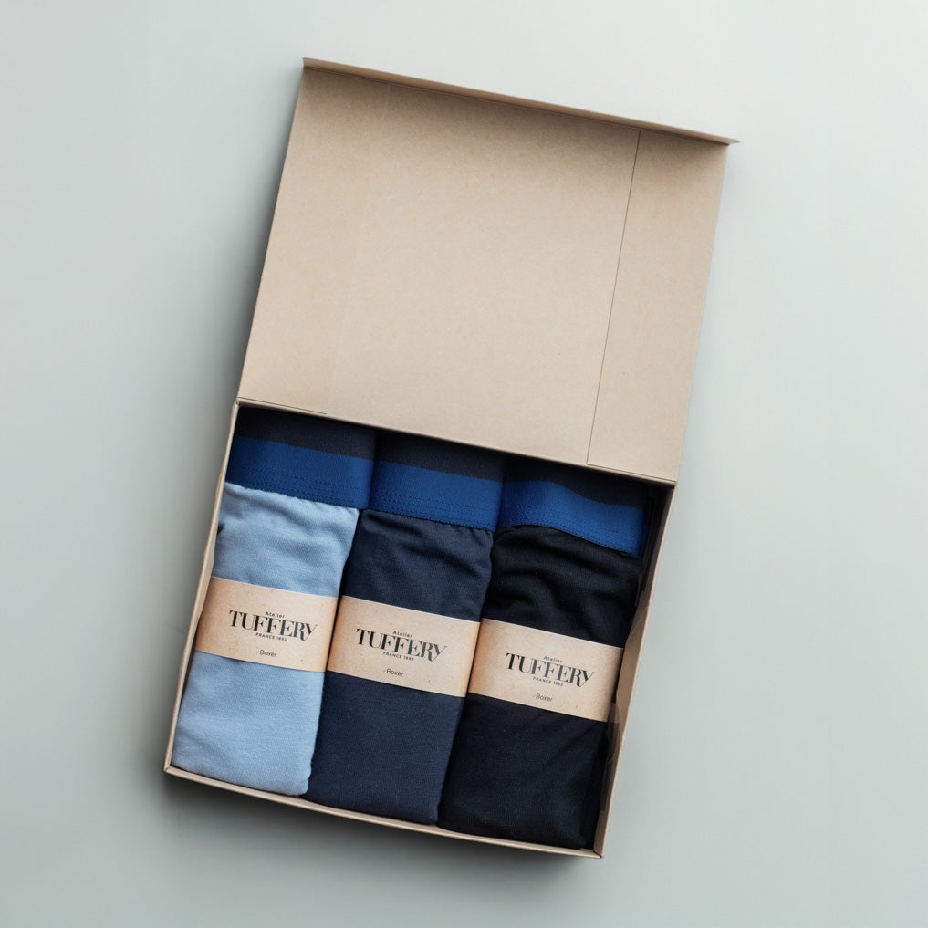 atelier-tuffery-coffret-3-boxers-homme-coton-bio-bleu-noir-marine image 2