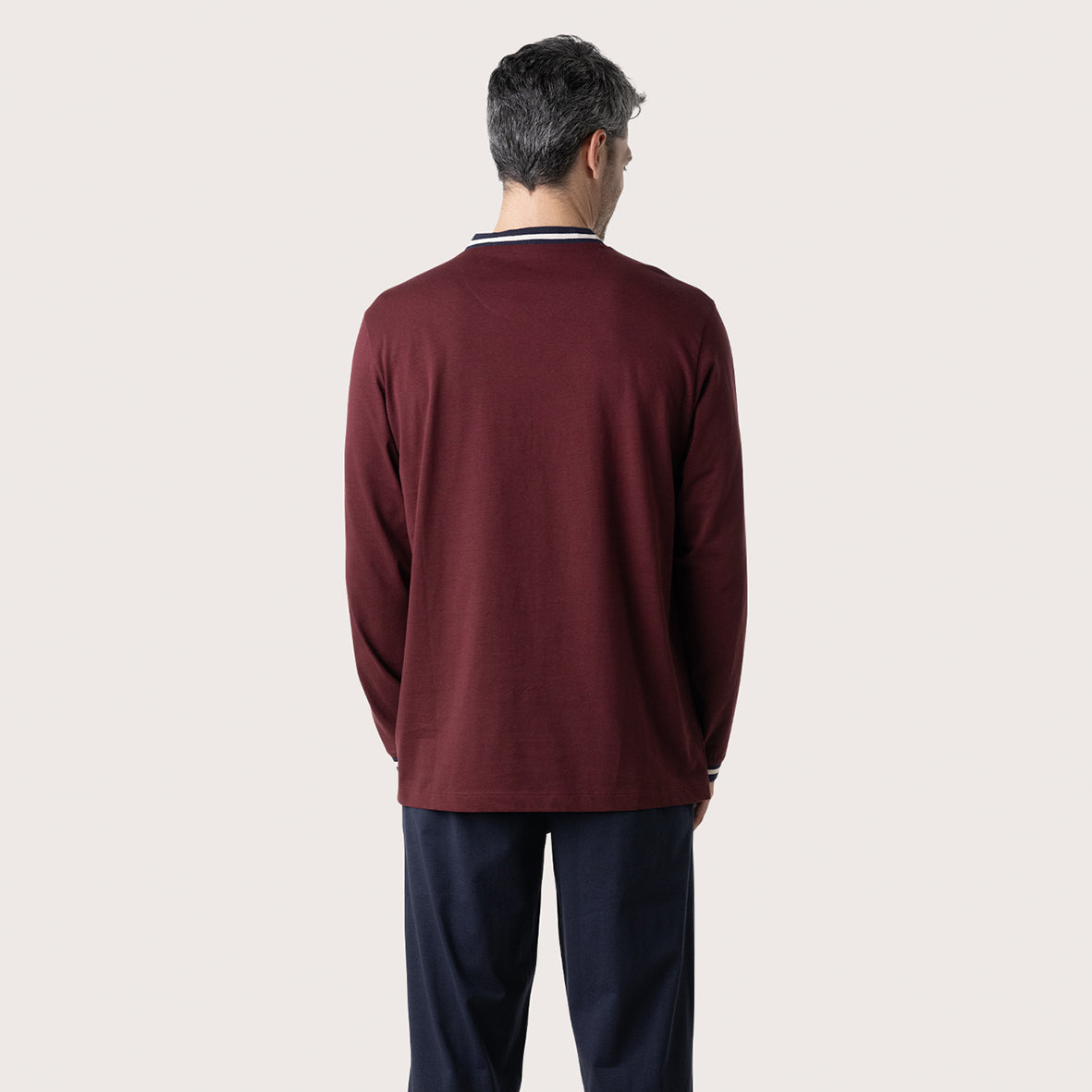 eminence-casual-pyjama-long-homme-jersey-coton-bordeaux-marine image 4