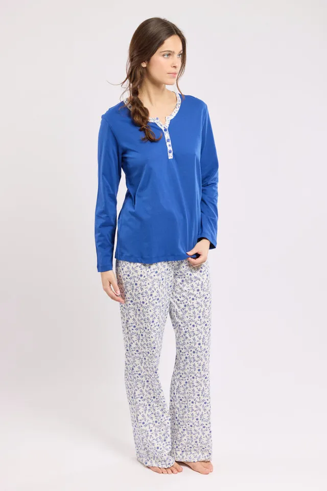armor-lux-pyjama-femme-coton-haut-uni-pantalon-fleuri-2 image 1